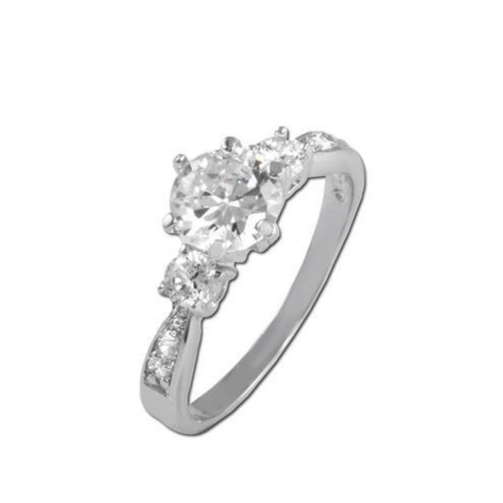 925 Silver 3 CZ Diamond Rounds With Baguette Ring